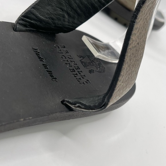 Brunello Cucinelli | Grey & Cream Leather Monili T-Strap Sandals |  EU 37 - Picture 11 of 16